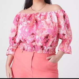 NWT Lane Bryant Pink Classic Crop Off-The-Shoulder Chiffon Top Size 14/16